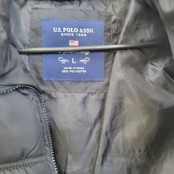 US Polo Assn Black Puffer High Neck USPA Embroidered Logo Vest Women's L - Picture 3 of 4